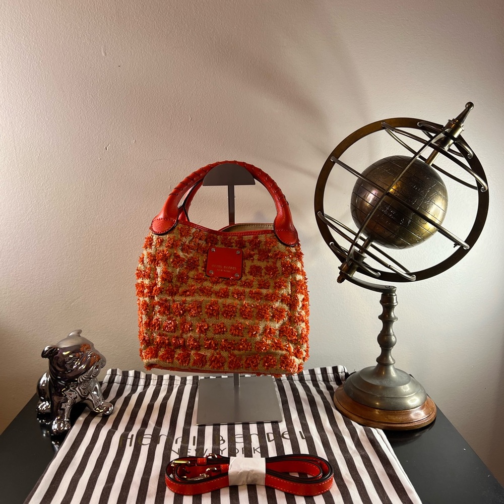 Henri Bendel Orange Raffia Pom Pom Satchel/Crossbody